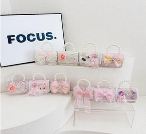 Borsa a tracolla principessa alla moda nuova per bambini con Bowknot e perle - Product Image 5