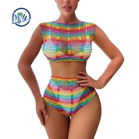 Maillot de bain sexy à faible MOQ, vente en gros, maillot de bain deux pièces, bikinis personnalisés grandes tailles, tenue de plage, paréo rayé arc-en-ciel