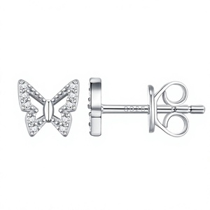 Pendientes de Plata de Ley 925 con Forma de Mariposa y Moissanita Redonda de Corte Brillante en Engaste de Garra Estilo Vintage para Unisex - Product Image 4