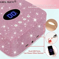 Lampe à ongles portable rose 54W avec strass, rechargeable sans fil, séchage rapide, 30 perles lumineuses UV LED