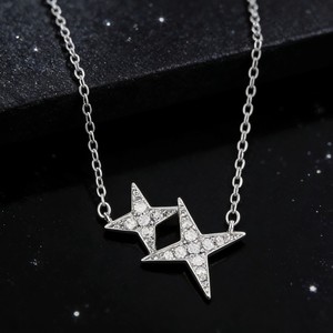 <span class=keywords><strong>Regalo</strong></span> di San Valentino per la Tua Ragazza: Collana con Ciondolo a Doppia <span class=keywords><strong>Stella</strong></span> in Ottone e Zirconi - Product Image 2