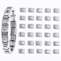 Nouveau Bracelet à Breloques Italien en Zircon Scintillant, Lettre Initiale en Acier Inoxydable Argenté et Or 18 carats, Breloques Italiennes Serties de Diamants