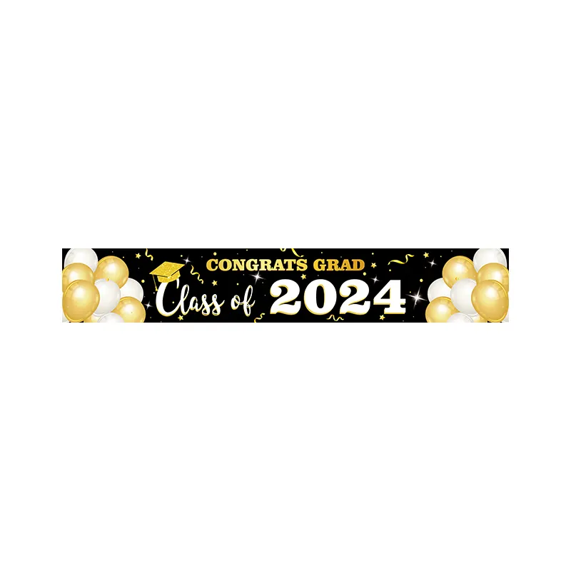 Graduate Class Van 2024 Outdoor Zwart En Goud Spandoek Afstudeerwerfdecoraties Voor Feesten