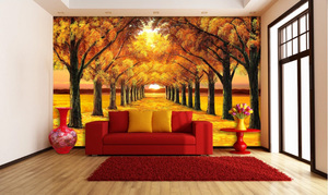 Papier peint d'automne doré de luxe décoration de la maison 3D arbre doublé chemin Mural pour une vie élégante - Product Image 3