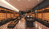 Vitrine d'exposition de tabac en bois massif sur mesure avec éclairage LED, design vintage pour boutique de fumeurs, vitrine en verre, design antique pour boutique de cigares