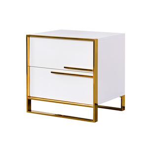Modern Minimalist <b>Bedside</b> Table White Glass Gold Frame Bedroom <b>Storage</b> Nightstand - Product Image 3