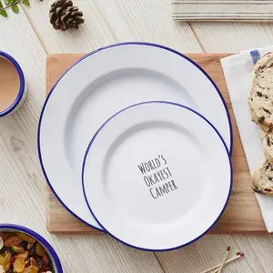 2020环保定制黑色徽标印刷白色食品搪瓷餐盘