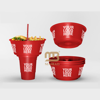 Tasse à emporter en verre PET PP de qualité alimentaire éco recyclable à impression personnalisée Thé Boba 2 en 1 Tasse en plastique avec bol à collation Plateau de baignoire