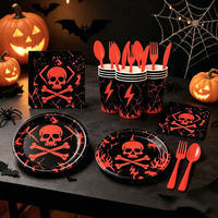 Ensemble de vaisselle en papier Lanweier pour Halloween, style crâne rouge, écologique, assiettes de 9 pouces, qualité alimentaire, imperméables, pour fêtes et vacances