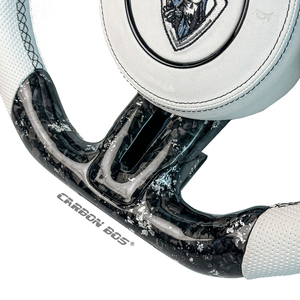 Volant de course en fibre de carbone forgée noire de haute qualité, cuir blanc, vente directe d'usine pour <span class=keywords><strong>Ford</strong></span> <span class=keywords><strong>Mustang</strong></span> 2015-2023 - Product Image 4