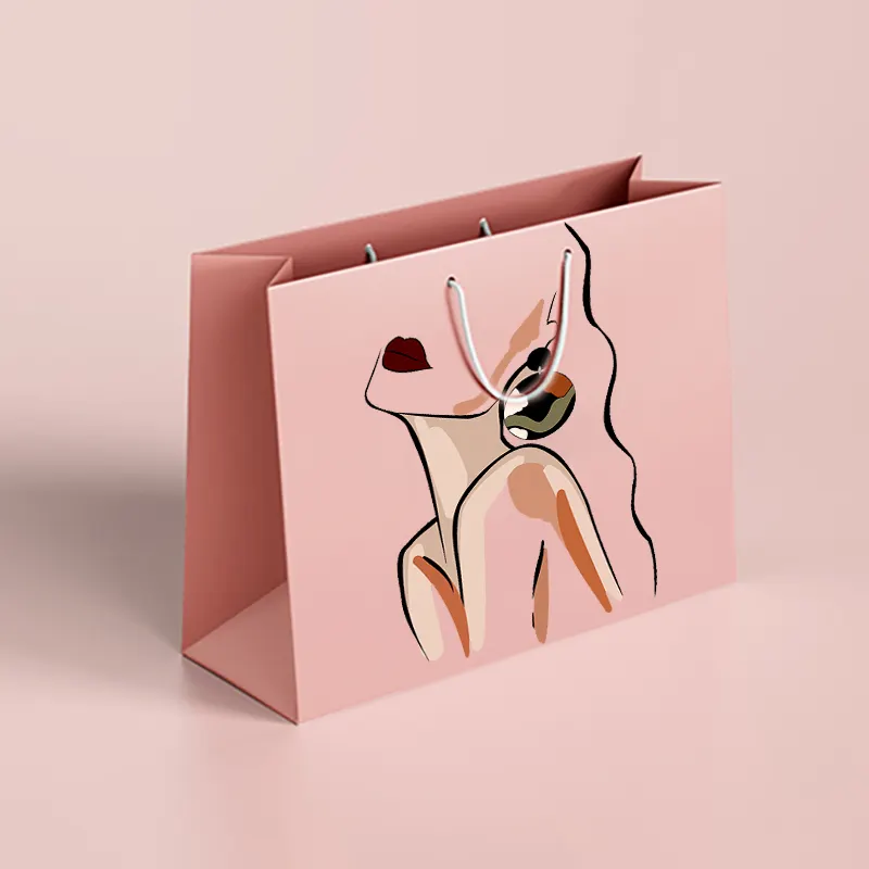 Grosir tas belanja ritel butik merah muda kustom untuk promosi bisnis