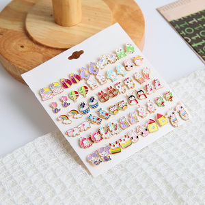 Ensemble de 30 paires de boucles d'oreilles colorées en forme d'animaux de dessin animé, en alliage de Zinc, cadeau pour femmes et filles, bijoux à la mode E1641-1 - Product Image 3