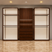 Présentoir à vêtements double en bois grainé avec éclairage LED, armoire murale à vêtements avec tiroirs, support de présentation en métal, équipement de présentation de vêtements CE