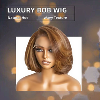 Luxe pour Pixie Cut Bob Perruque 5x5 Dentelle Fermeture Courte Couches Vague De Corps Surligné Couleur Brésilienne Cheveux Humains Brun Clair Frontal