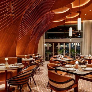 Boutique Hotel Restaurant Set Sofá <span class=keywords><strong>de</strong></span> cuero curvo Mesa redonda compacta Sillas traseras texturizadas Muebles - Product Image 2