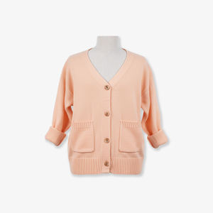 Cárdigan de 4 botones, estilo casual, cuello en V, color sólido, 100% acrílico, con bolsillos, antiarrugas, tejido de punto trenzado vietnamita, para mujer. - Product Image 5