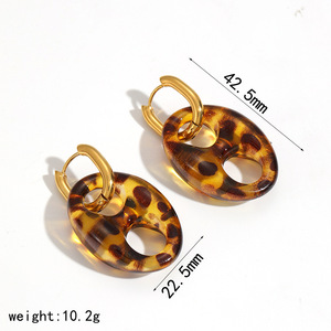 Leopard Print Stainless Steel Jewelry <b>Set</b> Geometric Oval Earrings <b>Bracelet</b> Party Fashion Gold Plated - Product Image 4