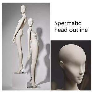 Elegante beige Ganzkörper-Schaufenster puppe für Frauen mit Gesichts merkmalen, Steh-und Sitz pose und lackiertem Mode fenster - Product Image 6