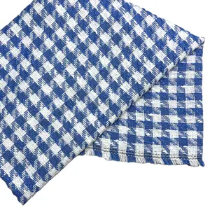 Soft Eco-friendly Blue White Plaid Check Woven Woolen Yarn Dyed Tweed 100% Polyester Fabric