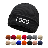 Bonnet court en tricot côtelé uni avec logo brodé personnalisé, 100% acrylique, bonnet de pêcheur tricoté pour unisexe