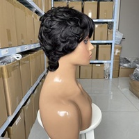 Perruque courte de style pixie pour femmes, perruque courte noire de style bob, fabriquée à la machine, couleur naturelle, pas chère, sans colle, en cheveux humains