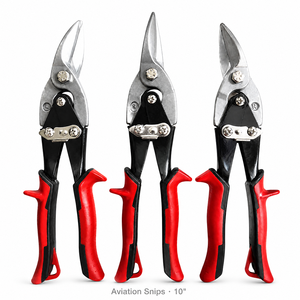Tijeras de aviación de corte recto izquierdo y derecho con mango de goma roja de 10 pulgadas para chapa metálica, conductos HVAC, aluminio, cobre y herramientas de ventilación - Product Image 1