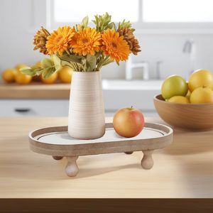 Parisloft - Soporte de Pedestal Ovalado de Madera Rústica, Mesa Blanca Decorativa, Organizador de Encimera Estilo Granja - Product Image 5