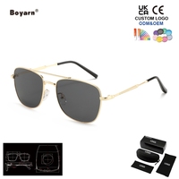 Lunettes de soleil carrées vintage Boyarn pour femme, design pilote, monture métallique, verres miroir couleur océan, teintes rétro noires