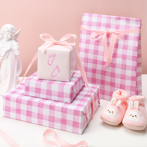 Pink Gingham Check Wrapping Paper Custom Print Baby Shower <b>Gift</b> Wrap for Girl Birthday Party Decorative Packaging Paper - Product Image 4