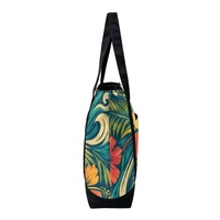 Sac de courses en toile à imprimé Hibiscus Hawaïen Sunburst, prêt à la vente, avec fermeture éclair et longues poignées de transport