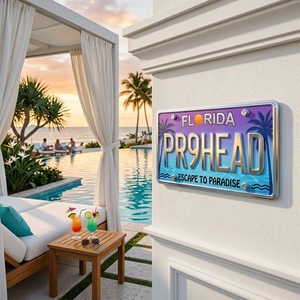 Placa de <span class=keywords><strong>Matrícula</strong></span> de Aluminio 3D Personalizada con Relieve, Playa de Florida, Paraíso Tropical, Palmera, Atardecer sobre el Océano, Recuerdo Impermeable, Decoración - Product Image 6