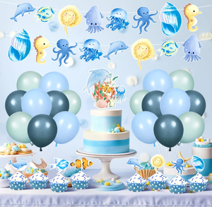 Décoration <span class=keywords><strong>de</strong></span> fête d'anniversaire ou <span class=keywords><strong>de</strong></span> baby shower sur le thème <span class=keywords><strong>de</strong></span> l'océan, guirlande animale sous-marine, topper <span class=keywords><strong>de</strong></span> gâteau, toppers <span class=keywords><strong>de</strong></span> cupcakes, ballons en latex pastel, cadeaux - Product Image 2