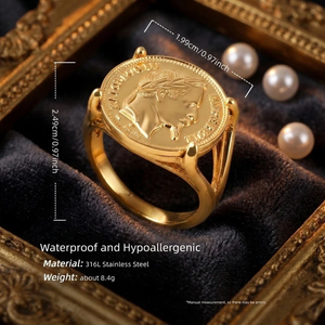 Bague Chevalière Portrait Napoléon pour Hommes et Femmes en <span class=keywords><strong>Acier</strong></span> Inoxydable 316L Plaqué Or 18K, Bijoux Rétro Français pour la Vente en Gros - Product Image 3