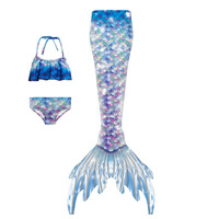 Nouvel ensemble 3 pièces de maillot de bain sirène princesse pour adultes et jeunes filles, couleur unie, avec queue de sirène performante – Collection été 2026