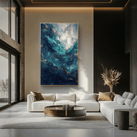 Massives Modernes Abstraktes Tiefblaues Ölgemälde mit Schwerer Textur Vertikale Wandkunst für Luxushotels