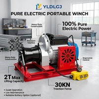 Treuil électrique 2 tonnes avec frein automatique et bouton d'arrêt pour travaux de construction de lignes électriques, cabestan sur base à patins pour utilisation sur chantier