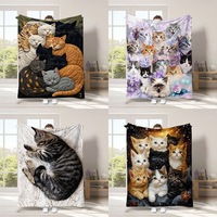 Couverture en flanelle douce à imprimé collage de chatons mignons, motifs multiples de chats, cadeau chaleureux et confortable pour les amoureux des chats, thème animalier pour la maison