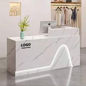 Dernier design Bureau de réception de salon moderne en bois massif avec éclairage LED pour salon de beauté Caisse et services de manucure - Product Image 2