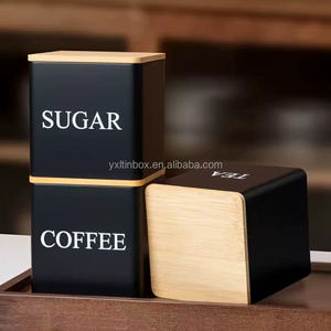 Retro 3 Mảnh Nhà Bếp Canister <span class=keywords><strong>Set</strong></span> Kim Loại Tre Nắp Kín Kín Cho Cà Phê Trà Đường Snack Lưu Trữ Biểu Tượng Tùy Chỉnh - Product Image 4