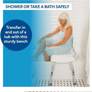 Chaise de douche réglable en hauteur en alliage d'aluminium avec dossier et accoudoirs pour la sécurité au bain, blanche, 46-56 cm - Product Image 4