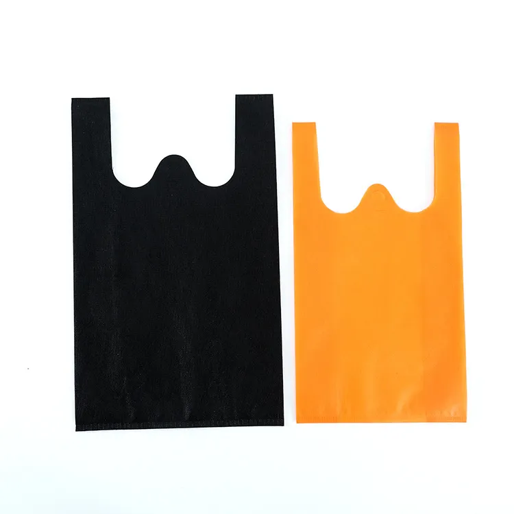 Eco friendly reusable black non woven vest bag for supermarket shopping
