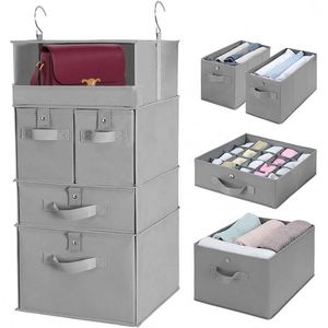 Organisateur de placard suspendu pliable à 4 étagères avec 4 tiroirs - Product Image 1