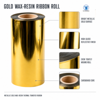 Pita Transfer Termal Gold Matt TTR Berbasis Resin dengan Hasil Akhir Metalik Matte untuk Printer Kode Label Barcode Grosir