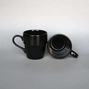 Mug en céramique empilable noir émaillé, tasse à café ou à lait simple à plusieurs niveaux, impression de logo personnalisée, vente en gros pour cadeaux promotionnels de supermarché - Product Image 2