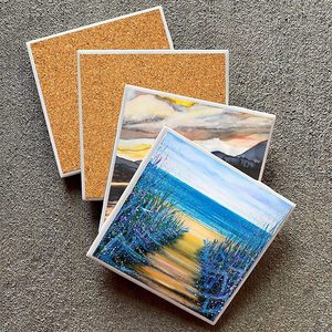 Carreaux en céramique blanche non émaillée pour artisanat, sous-verres avec autocollants en liège et support de sous-verre en métal noir de qualité supérieure - Product Image 6