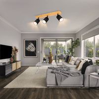 Spot de plafond GU10 moderne et minimaliste en métal noir à 3 têtes avec base en bois rotative, montage en surface, disponible en OEM pour salon et maison