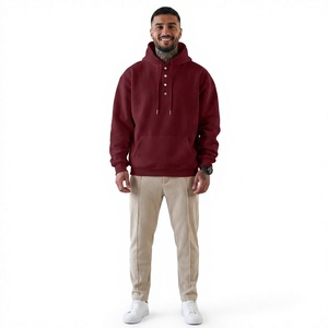 Sweat-shirts à capuche unisexe 2026 personnalisés avec logo, en molleton de coton brodé, à col boutonné et cordon de serrage - Product Image 1