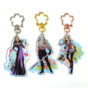 Custom Anime Rainbow Hologram Iridescent Colorful Holographic Epoxy Acrylic Keychain Charms