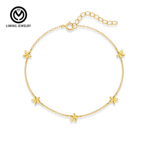 AB026 <span class=keywords><strong>Bracciale</strong></span> con Charm a Fiore in Argento Sterling 925 Placcato <span class=keywords><strong>Oro</strong></span> Lucido, Accessorio per Uso Quotidiano per Donne e Ragazze - Product Image 1