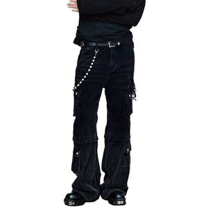 Pantalones Cargo de Hombre de Algodón 100% de Pana, de Pierna Recta, Estilo Urbano, con Detalles Personalizados, Lavado Negro, Venta al por Mayor - Product Image 6